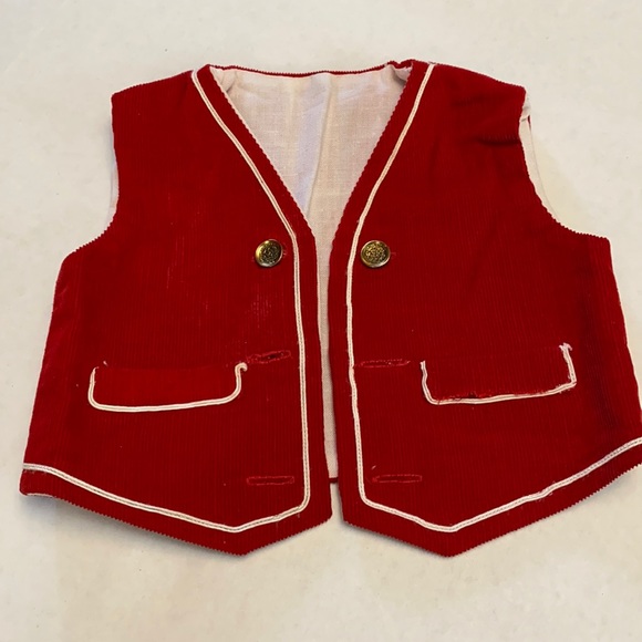 Vintage Buttons & Red corduroy Unisex Childs Vest - Picture 2 of 13